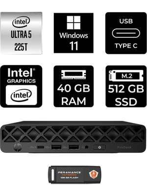 1001 Elitedesk 8 Mini G1I Aı Intel Core Ultra 5 225 40GB 512GB SSD W11H Mini Masaüstü Bilgisayar