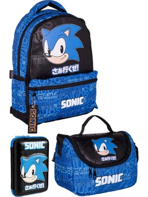 1001 Sonic Temalı Lisanslı Premium 3'lü Okul Seti Sırt Çantası-Beslenme Çantası-Kalemlik