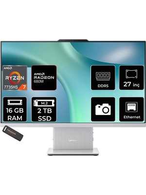 1001 Ideacentre 27ARR9 Ryzen 7 7735HS 16GB 2tb SSD 27" Fhd Fdos Gri All In One Bilgisayar