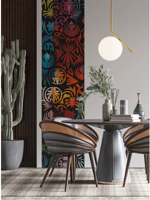 S Digital Renkli Etnik Desenli Şerit Duvar Sticker - 50X200 cm Kendinden Yapışkanlı Mat Folyo