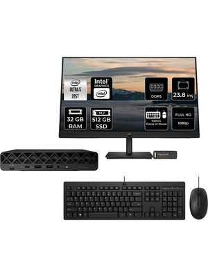 1001 Prodesk 4 Mini G1I Intel Core Ultra 5 225T 32GB 512GB SSD 23.8" Fdos Mini Masaüstü Bilgisayar