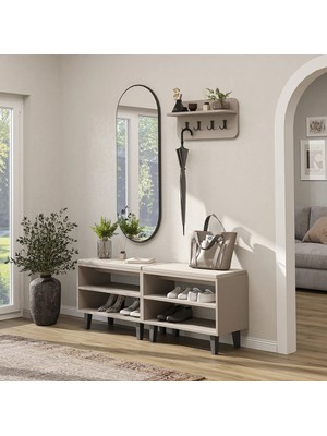 Roomart Nord Vestiyer Takımı Askılıklı, Modüler, Bench, Oval Aynalı Portmanto Takımı