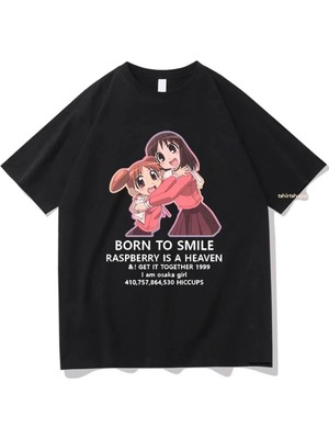 Tarzsokak Siyah Anime Azumanga Daioh Gülümseme Doğdu Tshirt Komik Harajuku Unisex Vintage