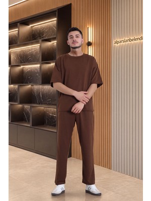 Belendir Iki Iplik Oversize Erkek Takım Kahve