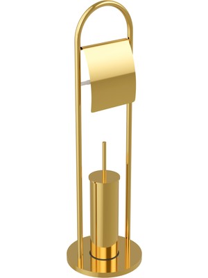 viorex Altın Rengi (Gold) Ayaklı Tuvalet Kağıtlığı ve Fırçalık Seti - Pirinç Banyo Aksesuarı