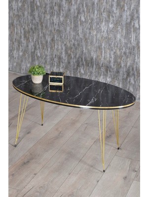 Alvera Gold Tel Oval Orta Sehpa Siyah