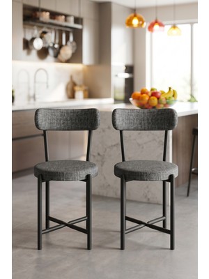Alvera Sandalye 2 Adet Keten Kumaş Metal Ayak Modern Mutfak Sandalyesi Cafe Balkon Ofis Teddy 9813 Antrasit