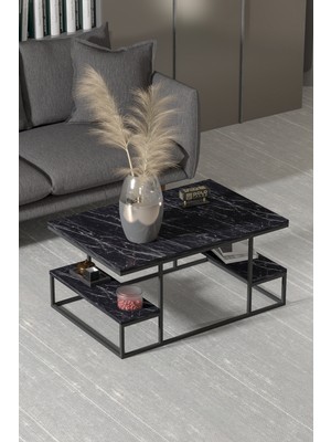 Alvera Deluxe Raflı Orta Sehpa Siyah