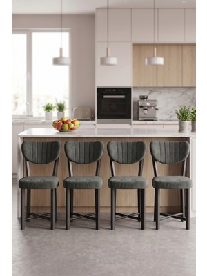 Alvera Sandalye 4 Adet Baby Face Kumaş Metal Ayak Modern Mutfak Sandalyesi Cafe Balkon Ofis Elma