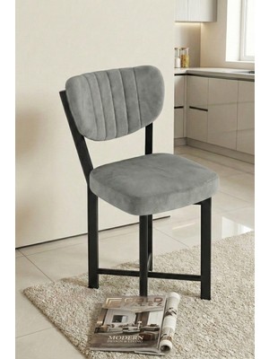 Alvera Sandalye 1 Adet Baby Face Kumaş Metal Modern Mutfak Sandalyesi Cafe Balkon Ofis Elma 9814 Gri