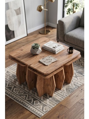 Alvera Orta Sehpa ve Zigon Sehpa 5'li Set Modern Çok Amaçlı Salon Oturma Odası Yan Sehpa 9248 Atlantik Çam