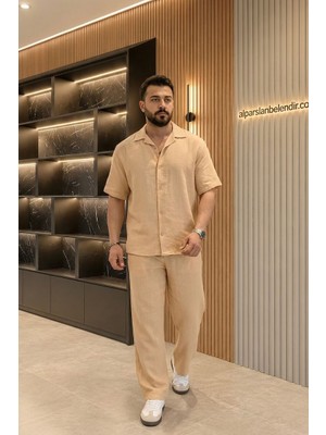 Belendir Erkek Oversize Müslin Gömlekli Takım Bej