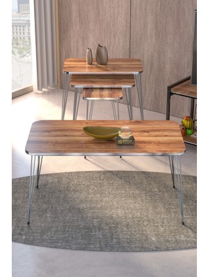 Alvera Gümüş Tel 4'lü Sehpa Seti Ceviz