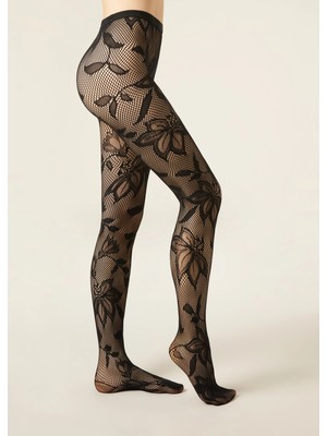 Calzedonia Büyük Çiçek Desenli Dantel Külotlu Çorap