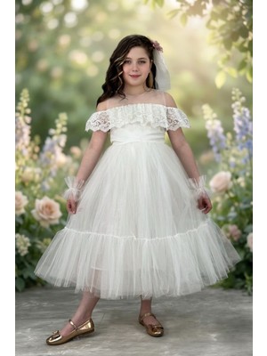 Tny Kids Collection Kız Çocuk Güpür Gelinlik Abiye Elbise