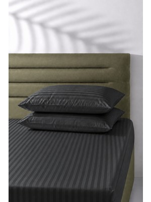 Hig Store Çizgili Saten Çarşaf Takımı Seti Lastikli Yumuşak & Parlak Tek/çift/battal Boy 30 cm Yükseklik