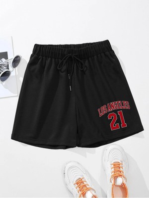 Tarzsokak Letter Graphic Drawstring Waist Şort