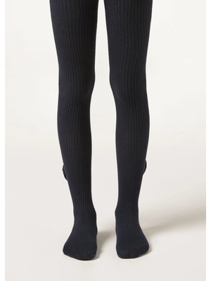 Calzedonia Kız Çocuk Fitilli ve Fiyonklu Pamuklu Külotlu Çorap
