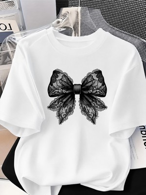 Donamod Unisex Kadın/erkek Oversize Pamuklu Kurdele Tasarımlı T-Shirt