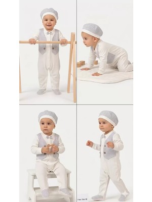DMR Elegance 3/12 Ay Şapkalı Sahte Yelekli Bebek Tulumu