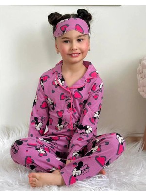 Lillypicca Kız Çocuk Desenli Pamuklu Önden Düğmeli Göz Bantlı Uzun Kol Pijama Takımı 9009