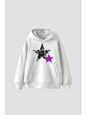 Tarzsokak Y2K Leopar Starz "v2" Baskılı Oversize Unisex Beyaz