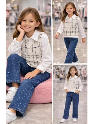 DMR Elegance 5/10 Yaş Taşlı Kot Pantolon Yelekli Çocuk Takımı