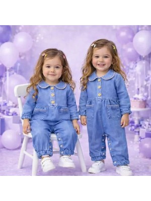DMR Elegance 3-12 Ay Düğme Detaylı Kot Bebek Tulumu
