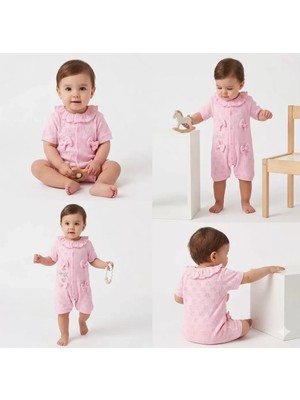 DMR Elegance 3/12 Ay Yakalı Fiyonklu Jakar Kumaş Bebek Tulumu