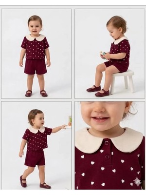 DMR Elegance 9/24 Ay Bebe Yaka Piti Kalp Baskılı Bebek Takımı
