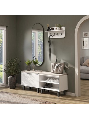 Roomart Nord Vestiyer Takımı Askılıklı, Kapaklı Bench, Kapaksız Bench, Modüler, Oval Aynalı Portmanto Takımı