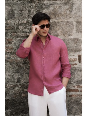 Paul Martin Regular Fit Gizli Düğmeli Yaka %100 Linen Ham Keten Gömlek