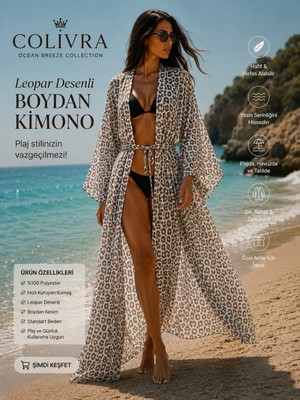 Siyah Beyazleopar Desenli Kimono