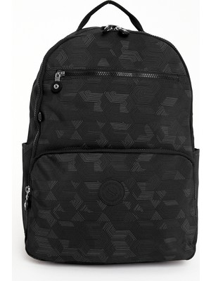 Sanmorris Unisex Suya Dayanıklı Orta Boy Krinkıl Kumaş Çok Gözlü Siyah Çizgili Laptop Okul ve Seyahat Sırt Çantası