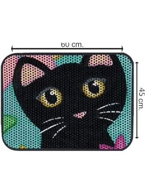 Esranın Dünyası Kedi Tuvalet Önü Elekli Paspas Bıyıklı Black 60X45 cm