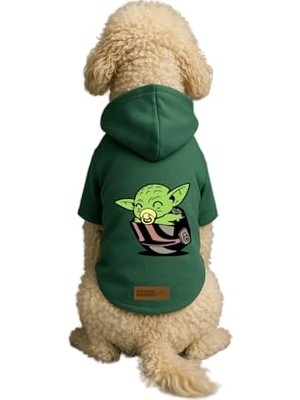 Esranın Dünyası Baskılı Içi Polarlı Köpek ve Kedi Kıyafeti & Elbisesi - Yeşil Renk Kapüşonlu Hoodie B729A Xs