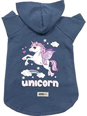 Esranın Dünyası Kapişonlu Polar Sweatshirt Köpek ve Kedi Kıyafeti & Elbisesi - Lacivert Unicorn Xs Beden