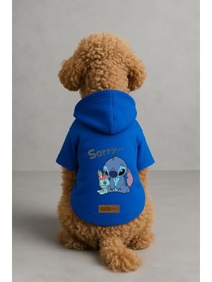 Esranın Dünyası Baskılı Içi Polarlı Köpek ve Kedi Kıyafeti & Elbisesi - Mavi Renk Kapüşonlu Hoodie BFB4E S