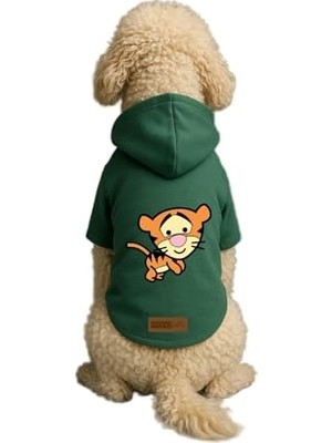Esranın Dünyası Baskılı Içi Polarlı Köpek ve Kedi Kıyafeti & Elbisesi - Yeşil Renk Kapüşonlu Hoodie B9751, Xs