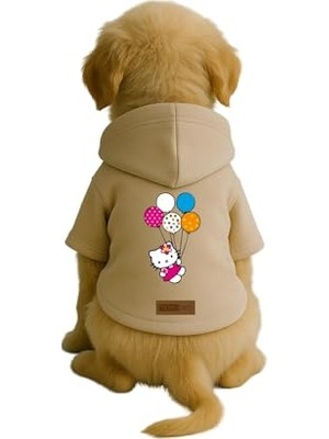 Esranın Dünyası Baskılı Içi Polarlı Köpek ve Kedi Kıyafeti & Elbisesi - Bej Renk Kapüşonlu Hoodie B58E6, 4xl