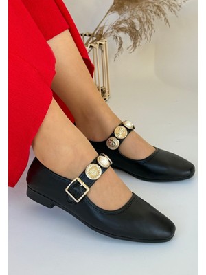 DMR Elegance Koope Siyah Cilt Babet Ayakkabı