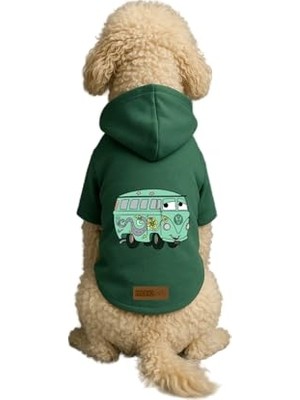 Esranın Dünyası Baskılı Içi Polarlı Köpek ve Kedi Kıyafeti & Elbisesi - Yeşil Renk Kapüşonlu Hoodie B7399, 3xl