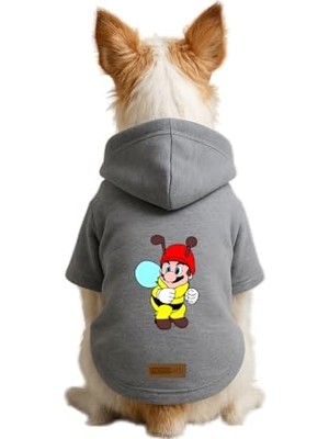 Esranın Dünyası Baskılı Içi Polarlı Köpek ve Kedi Kıyafeti & Elbisesi - Gri Renk Kapüşonlu Hoodie B94BB, Xl