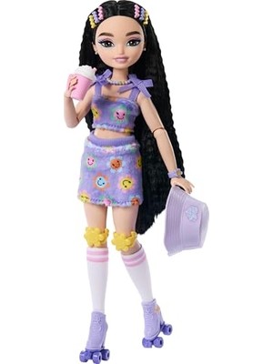 Esranın Dünyası Barbie Rüya Arkadaşlar Bebek ve Aksesuarları, Eklemleri Bükülebilen, Siyah Saçlı, Patenci Renee Bebek, Video ve Yemek Temalı 12 Parça, JFX99