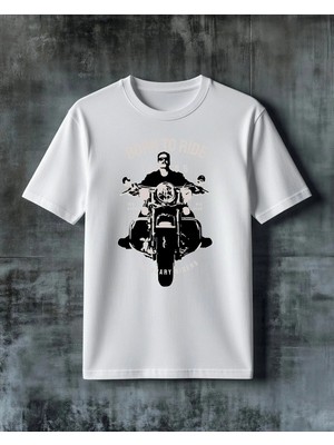 Comvicho Born To Ride Motorsiklet Baskılı Oversize Tişört