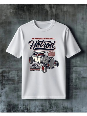Comvicho Hotrod Klasik Araba Baskılı Oversize Tişört