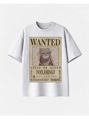 Comvicho Wanted Doflamıngo Baskılı Beyaz Tshirt