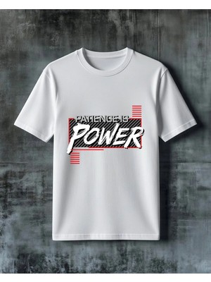 Comvicho Patience Is Power Motivasyon Baskılı Oversize Tişört