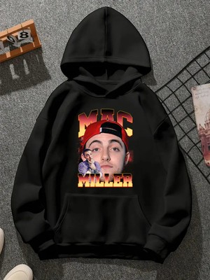 Comvicho Mac Mıller V6 Baskılı Kapşonlu Siyah Sweatshirt