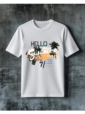 Comvicho Hello Summer Tatil Plani Baskılı Oversize Tişört